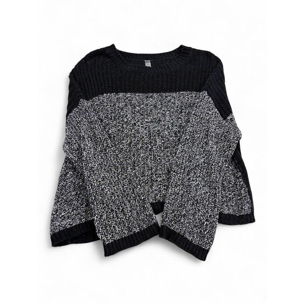 Lou & Grey Marled Crewneck Sweater Black/White L
